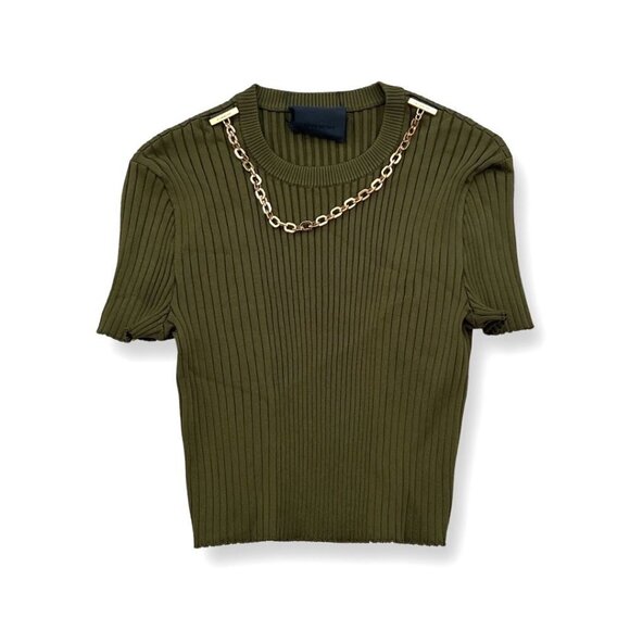 Givenchy olive green cropped gold chain top size L - Picture 1 of 9